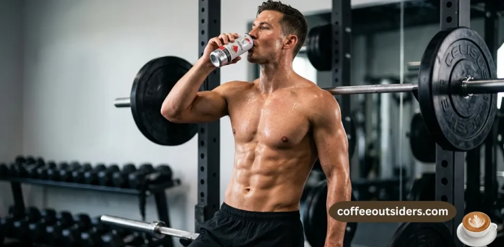 Athlete drinking energy drink during workout for energy and endurance boost